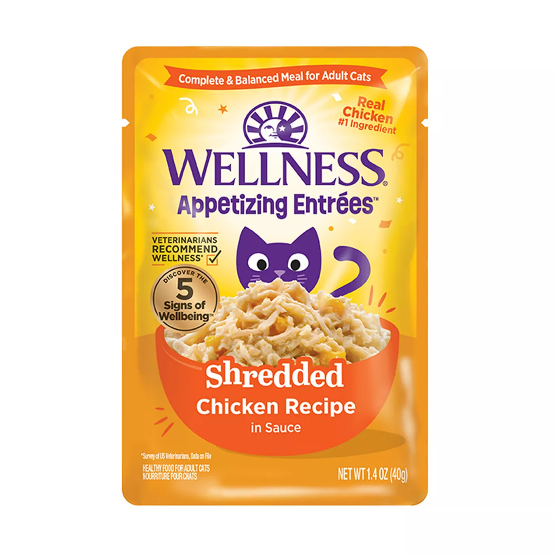 Wellness? Appetizing Entr??es? Natural Wet Cat Food, Shredded Chicken Recipe in Sauce, 2.8 Ounce Pou