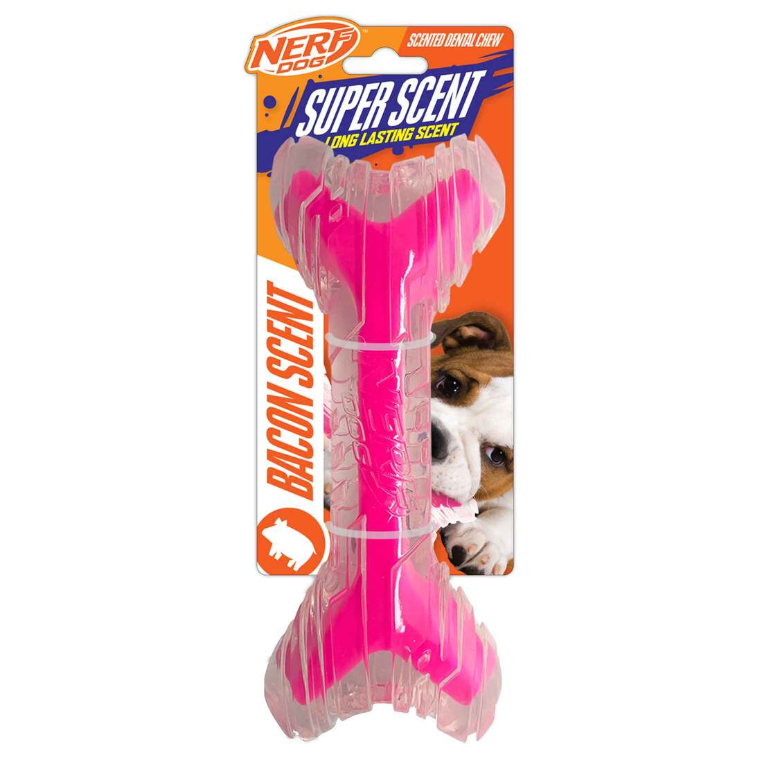 Nerf Super Scent Bone Bacon Dog Toy, 9 Inches