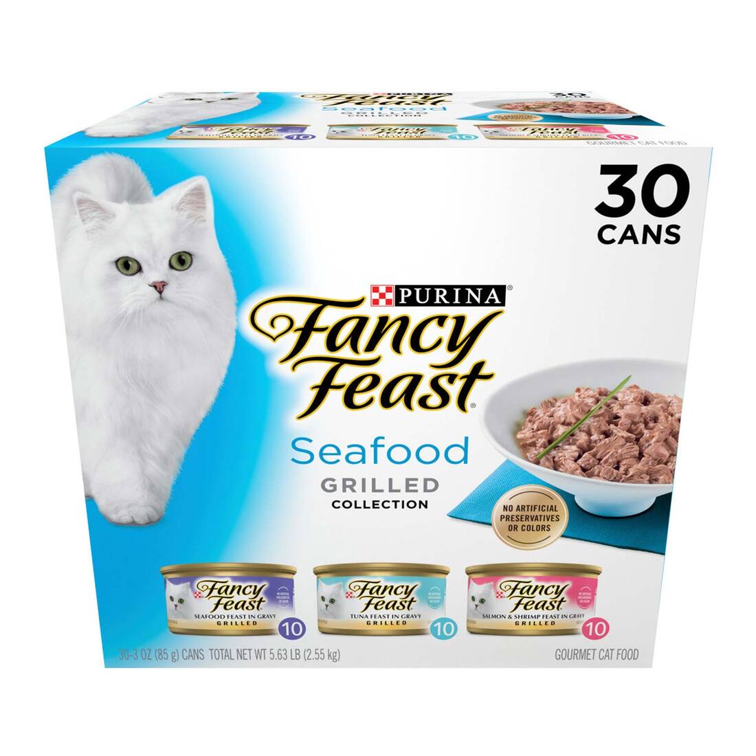 Purina Fancy Feast Wet Cat Food, SeaFood, Grilled in Gravy Collection Variety Pack (30), 3 Ounces