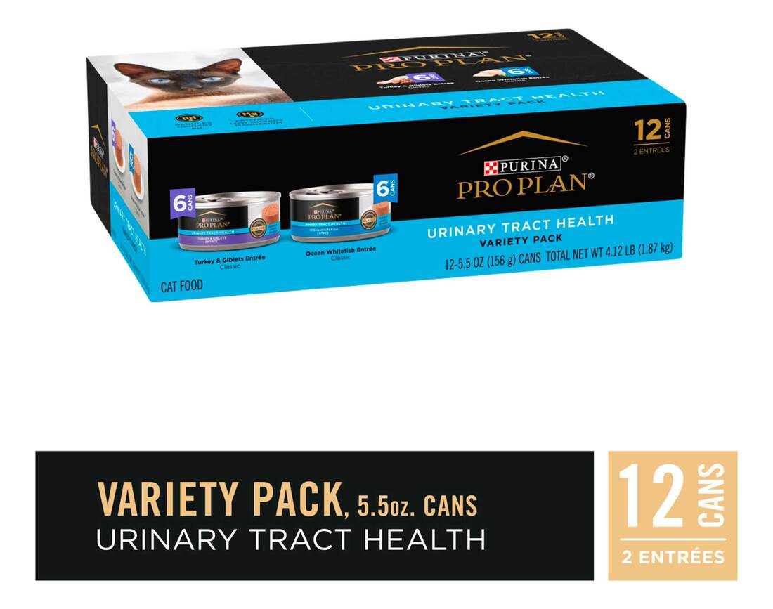Purina Pro Plan Urinary Tract Health Pate Cat Food Variety Pack, Turkey and Giblets, and Ocean White