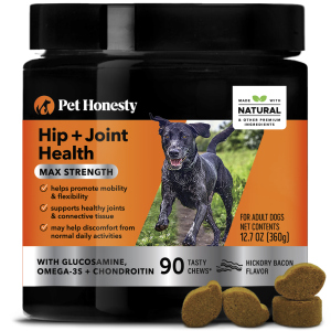 Pet Honesty Hip + Joint Health Max Strength Supplement for Dogs, Bacon Flavor, 90 Chews