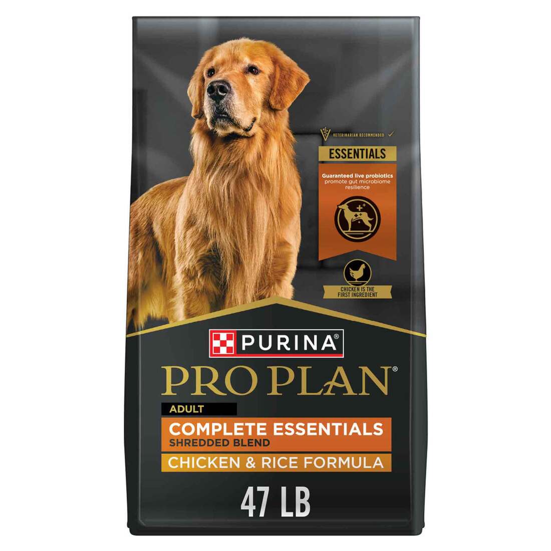 Purina Pro Plan Complete Essentials Shredded Blend Dry Dog Food, Chicken and Rice - 47 Pound Bag