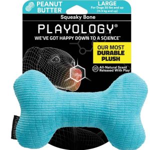 Playology Plush Squeaky Bone Dog Toy, Peanut Butter, Large