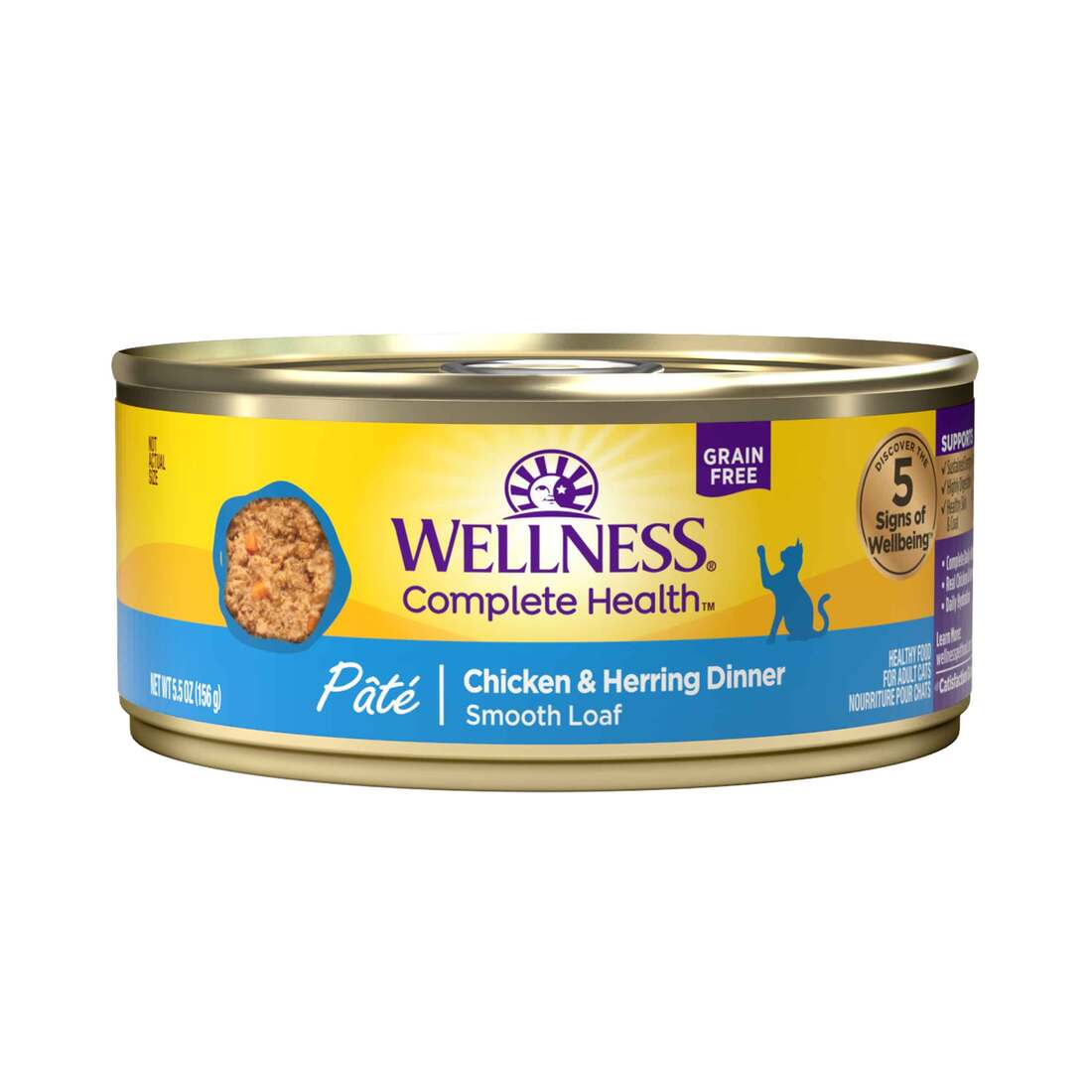 Wellness Complete Health Grain Free Canned Cat Food, Chicken & Herring Dinner Pate, 5.5-Ounce Can