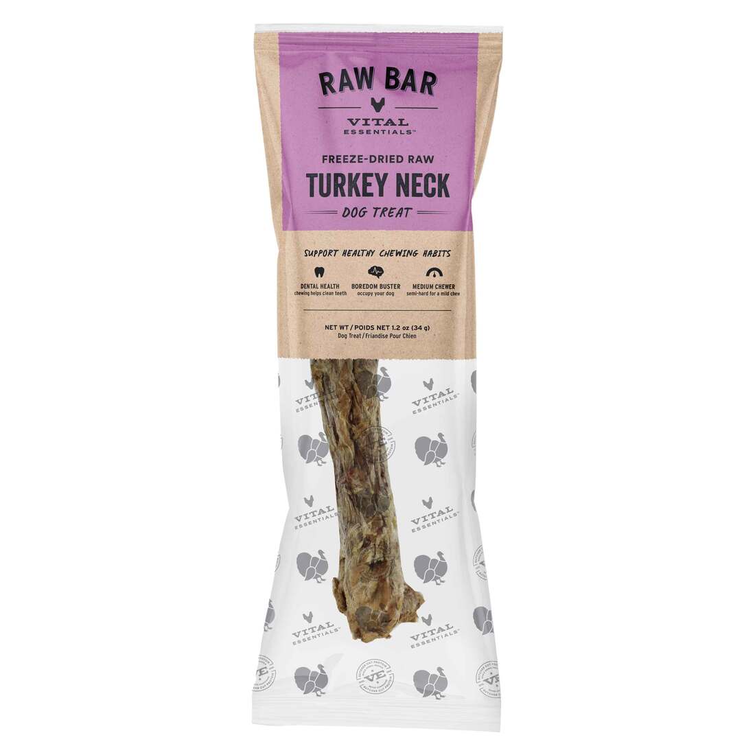 Vital Essentials Raw Bar Freeze Dried Raw Turkey Neck Dog Treat, 1.2 Ounces