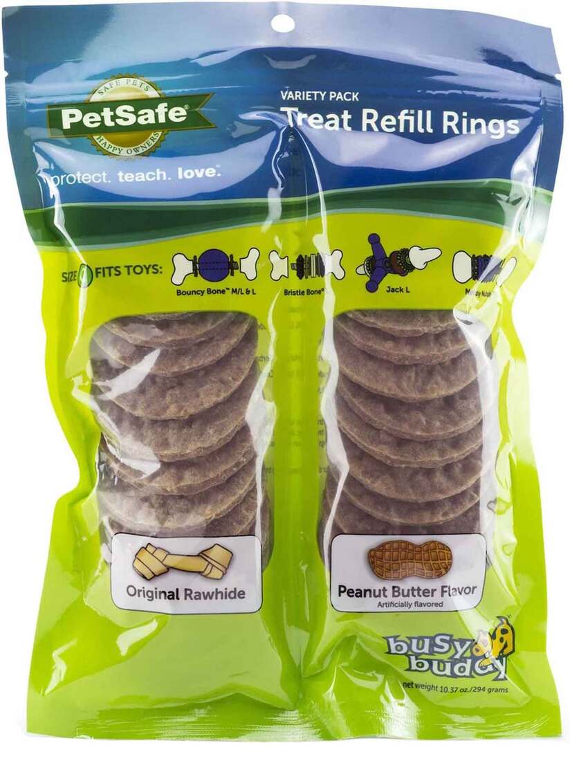 Petsafe Busy Buddy Peanut Butter Rawhide Rings, Large, 24 Count
