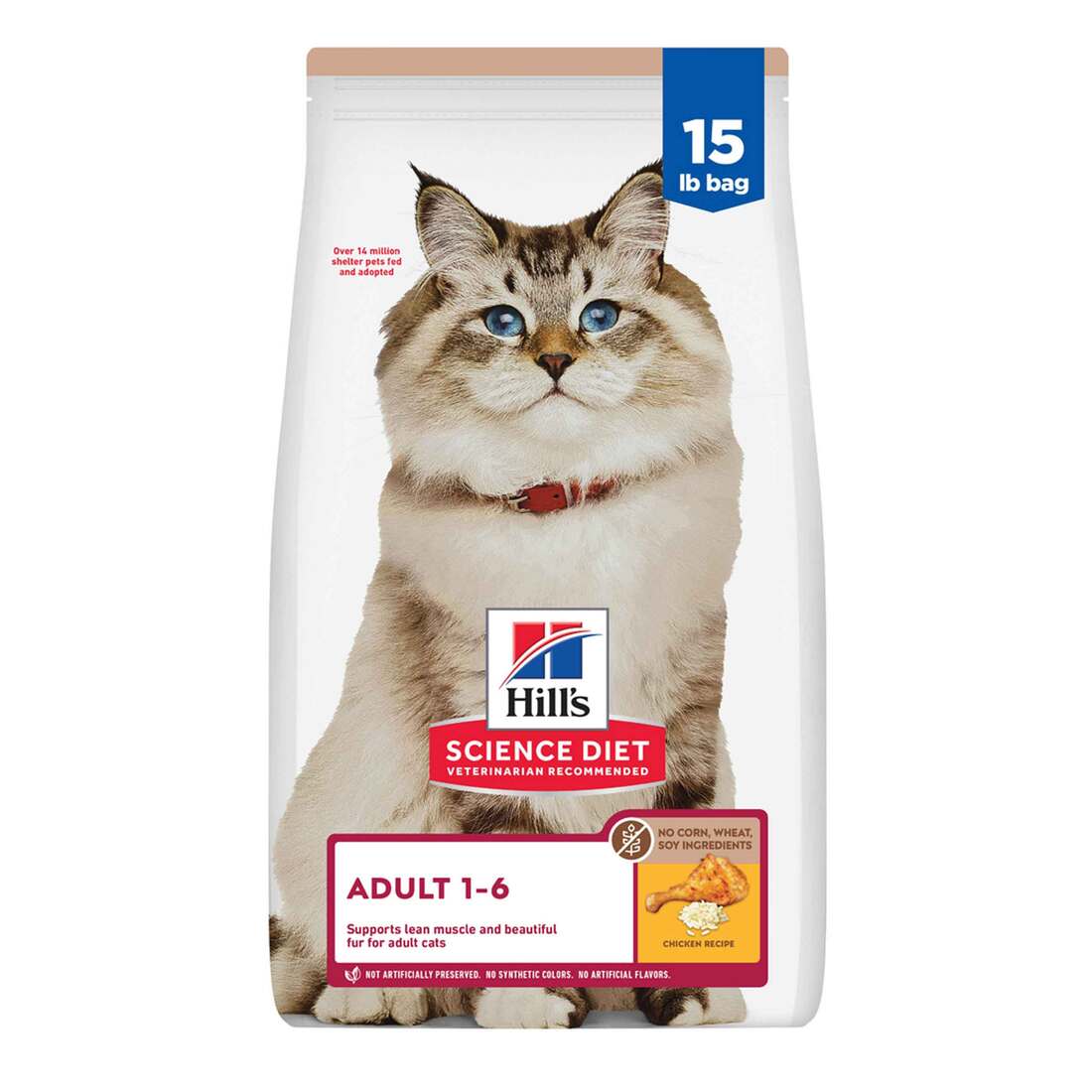 Hill's Science Diet Adult No Corn, Wheat or Soy Dry Cat Food, Chicken, 15 Pound Bag