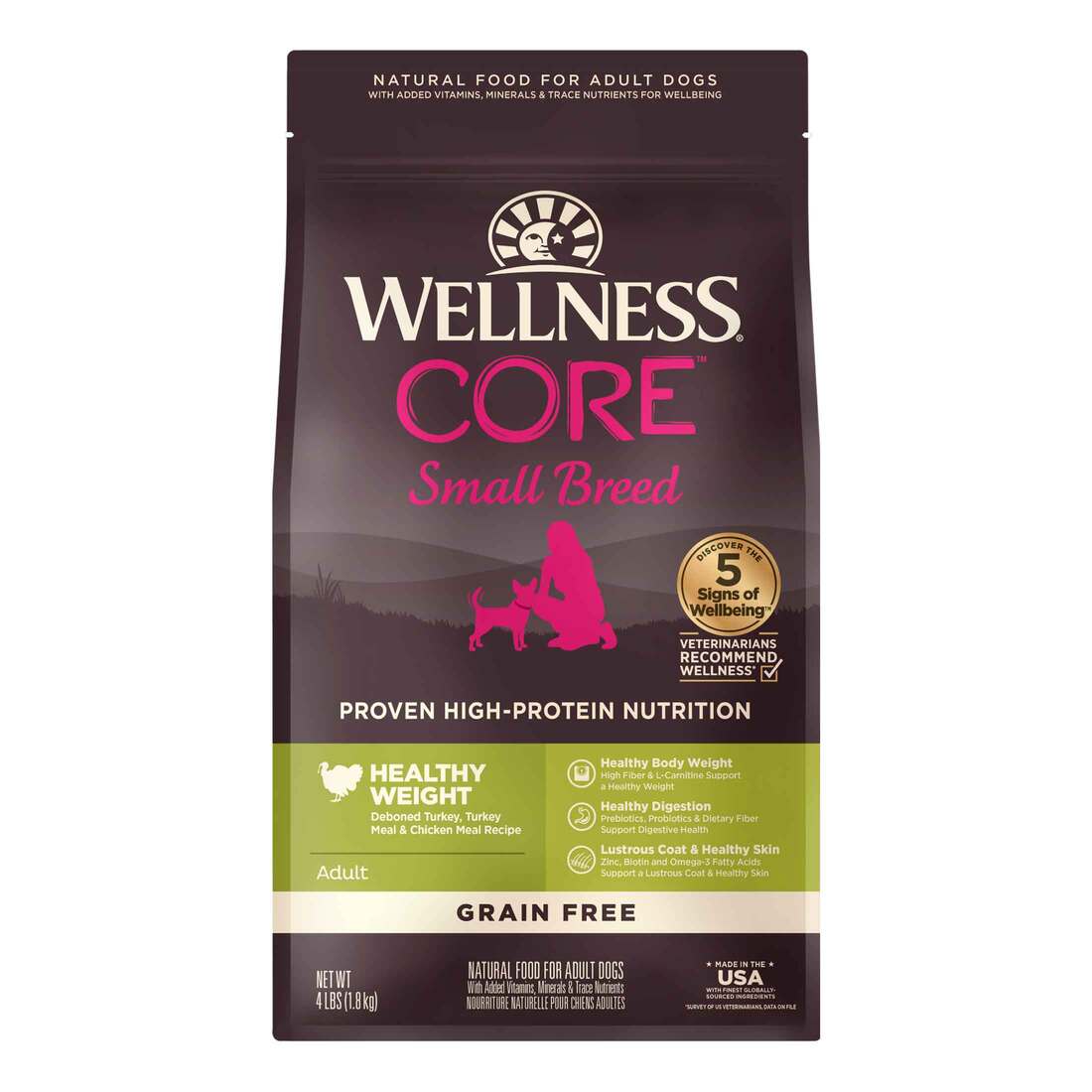 Wellness CORE Small Breed Healthy Weight Grain-Free Turkey & Chicken Recipe Natural Dry Dog Food, 4-