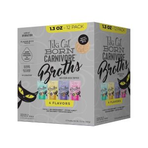 Tiki Cat Born Carnivore Broths Wet Cat Food Toppers, Variety Pack, 1.3 Ounce Pouch (12 Count)