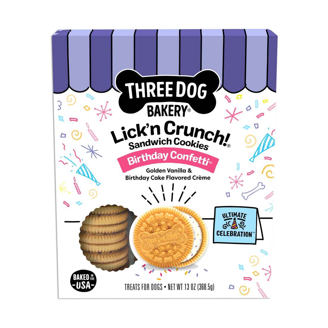 Three Dog Bakery Birthday Lick N Crunch Dog Treat, 13 Ounces