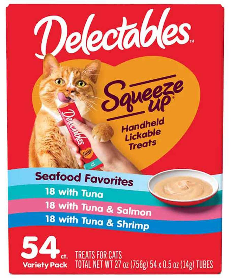 Hartz Delectables Squeeze Up Wet Cat Treat, Seafood Favorites Variety Pack, 54 Count, 27 Ounces