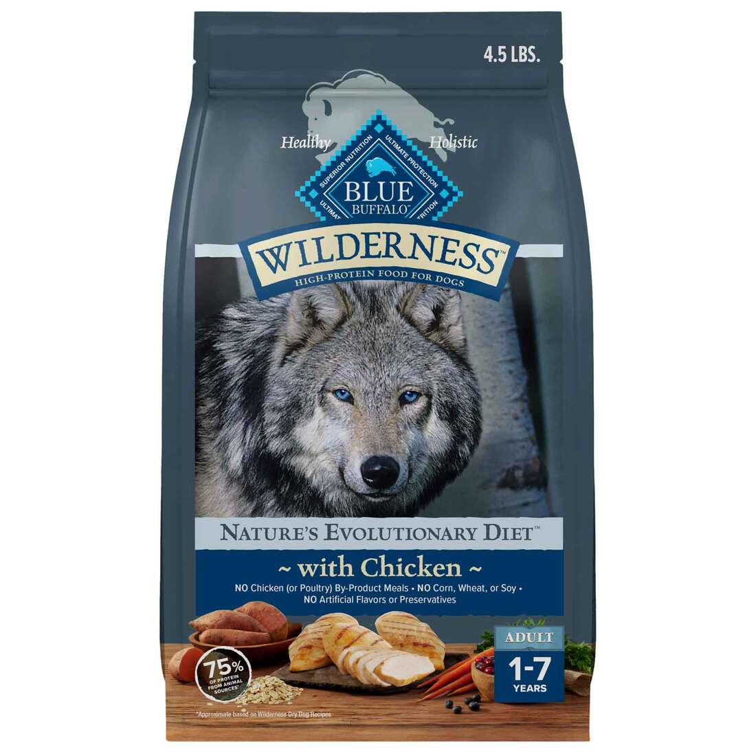 Blue Wilderness High Protein Natural Adult Dry Dog Food Plus Wholesome Grains, Chicken - Image 2