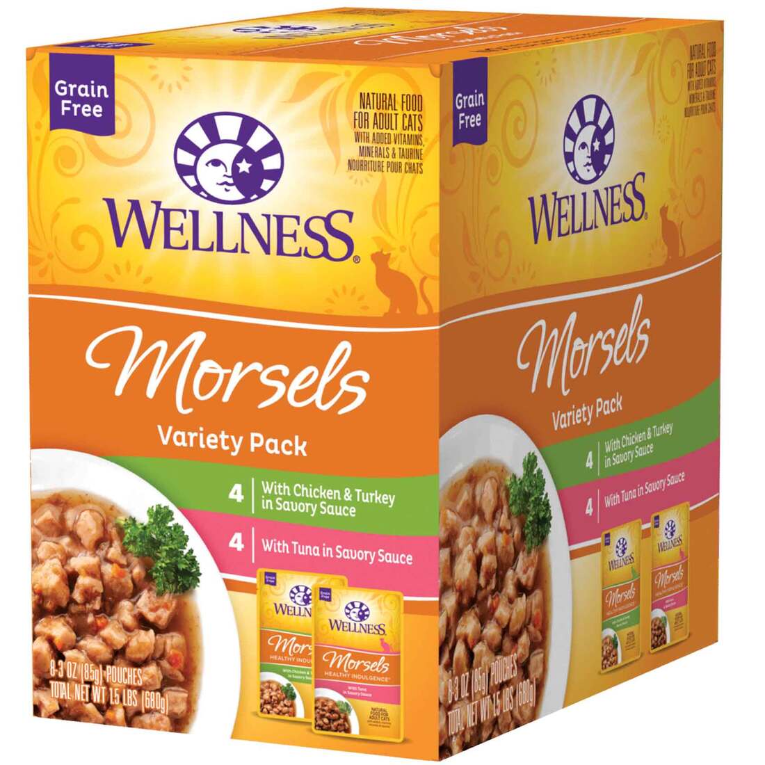 Wellness Healthy Indulgence Natural Wet Cat Food, Grain Free Morsels Variety Pack (8), 3 Ounces