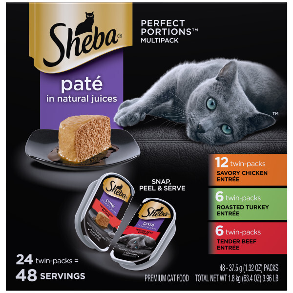 Sheba Wet Cat Food, Perfect Portions Chicken, Beef, Turkey Variety Pack (24), 2.64 Ounces