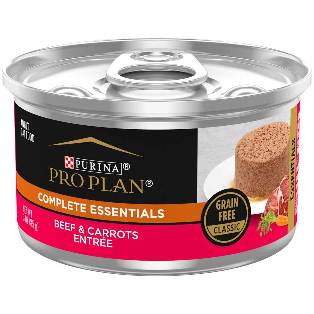 Purina Pro Plan COMPLETE ESSENTIALS Wet Cat Food, Grain Free Beef & Carrots Pate, 3 Ounces