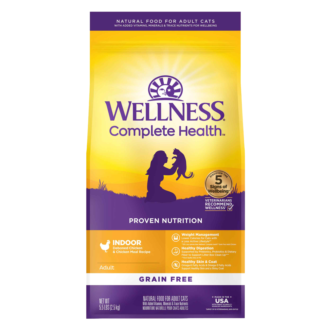 Wellness Complete Health Grain-Free Indoor Deboned Chicken Recipe Dry Cat Food, 5.5 Pound Bag