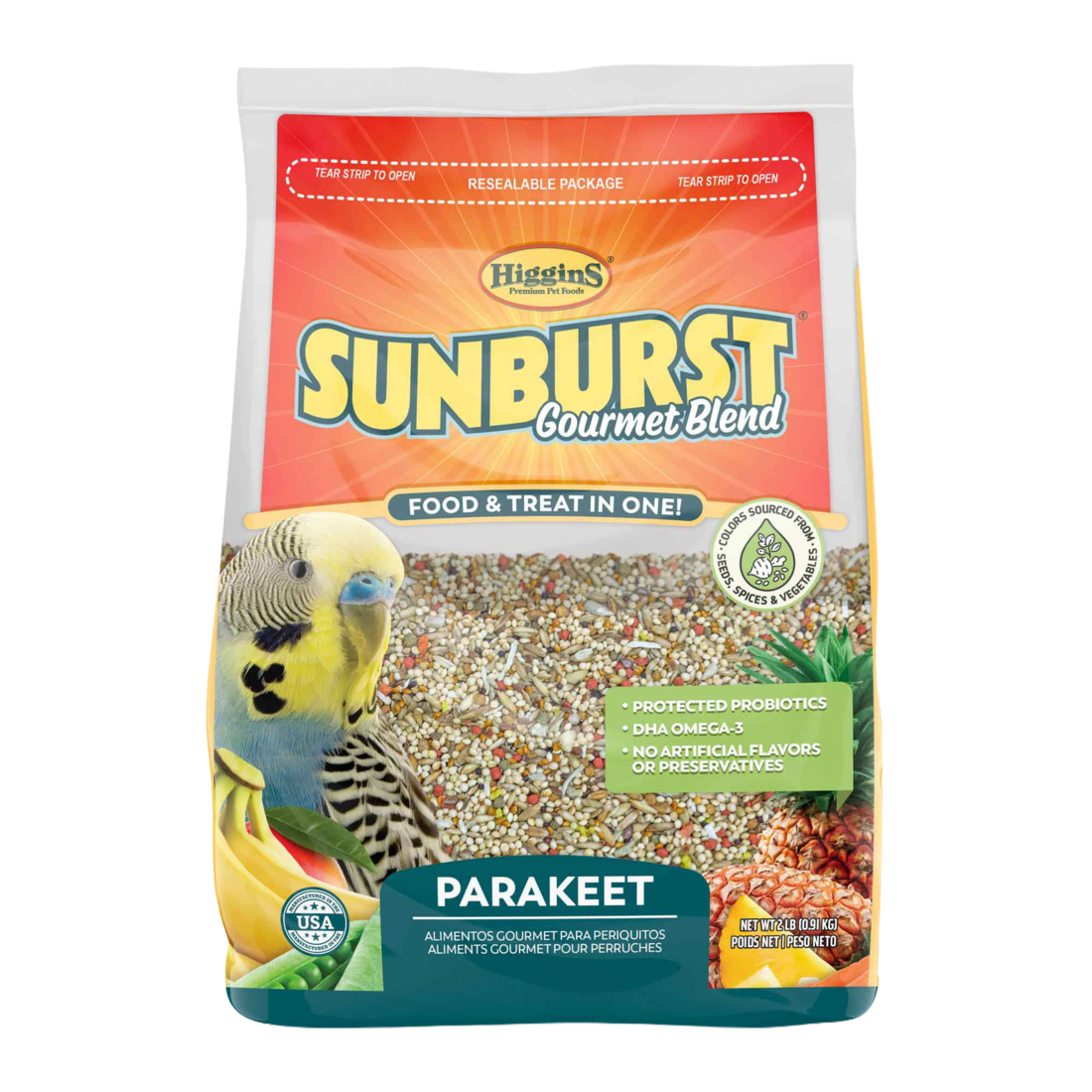 Higgins Sunburst Gourmet Blend Parakeet Food, 2 Pounds