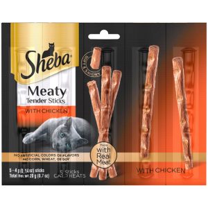 Sheba Meaty Tender Sticks Soft Cat Treats Chicken Flavor, (5) 0.14 Ounce Sticks