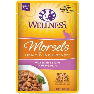 Wellness Healthy Indulgence Natural Wet Cat Food, Morsels Salmon & Tuna, 3 Ounces
