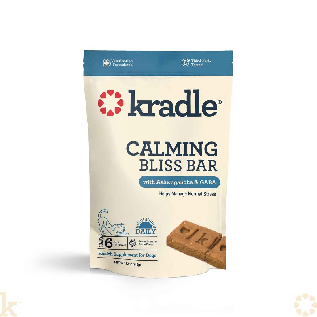 Kradle Bliss Bar Peanut Butter & Bacon Flavored Calming Supplement for Dogs, 6 Count