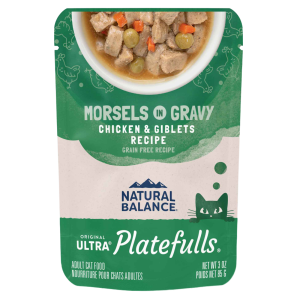 Natural Balance Original Ultra Platefulls Wet Cat Food, Chicken & Giblets Morsels in Gravy Recipe, 3