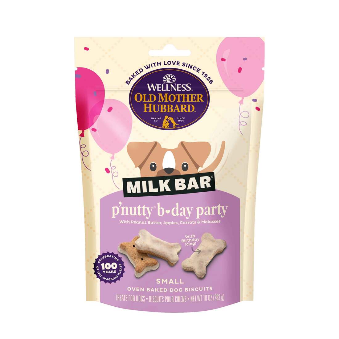 Wellness Old Mother Hubbard Milk Bar Small Dog Treats, P'Nutty B-Day Party with Icing, 10 Ounce Bag