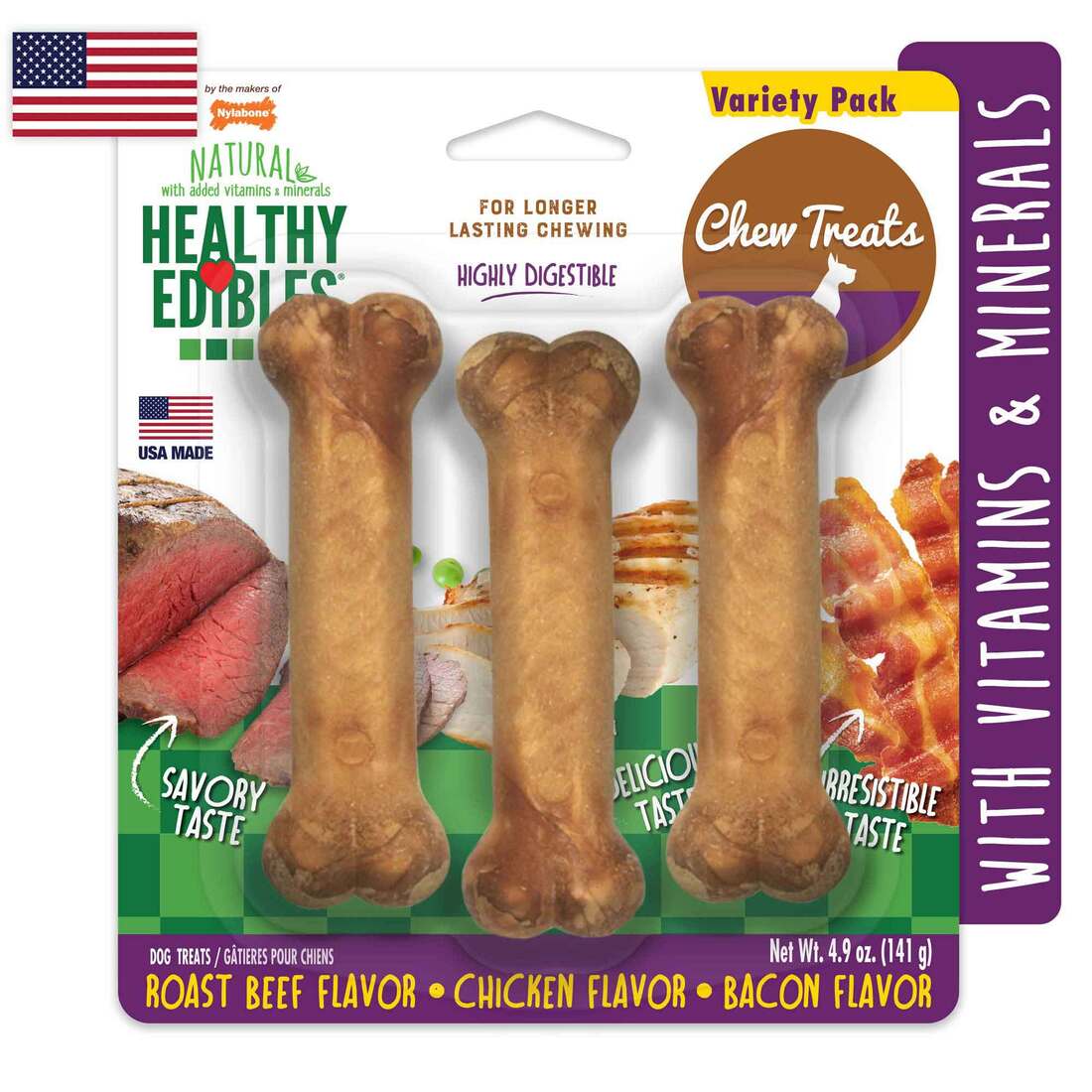 Nylabone Healthy Edibles Bone Variety, 3 Pack