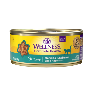 Wellness Complete Health Grain Free Adult Natural Gravy Wet Cat Food, Chicken & Tuna Dinner, 5.5 Oun
