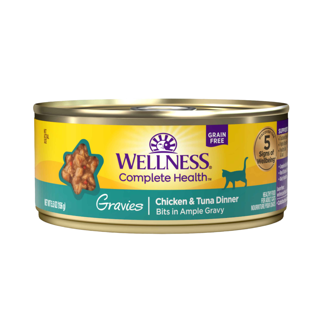 Wellness Complete Health Grain Free Adult Natural Gravy Wet Cat Food, Chicken & Tuna Dinner, 5.5 Oun