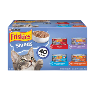 Purina Friskies Wet Cat Food, Shreds Beef, Turkey, Whitefish, and Chicken & Salmon Variety Pack (40)