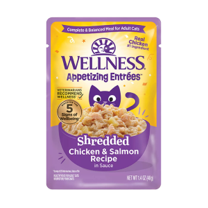 Wellness? Appetizing Entr??es? Shredded Chicken & Salmon Recipe in Sauce Natural Wet Cat Food, 1.4 Ou