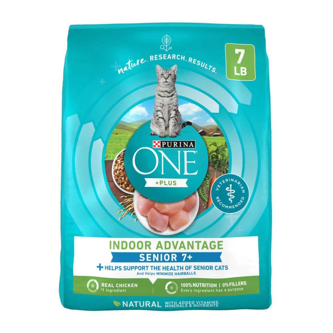 Purina ONE High Protein, Natural Senior Dry Cat Food, Indoor Advantage Senior+ - 7 Pound Bag