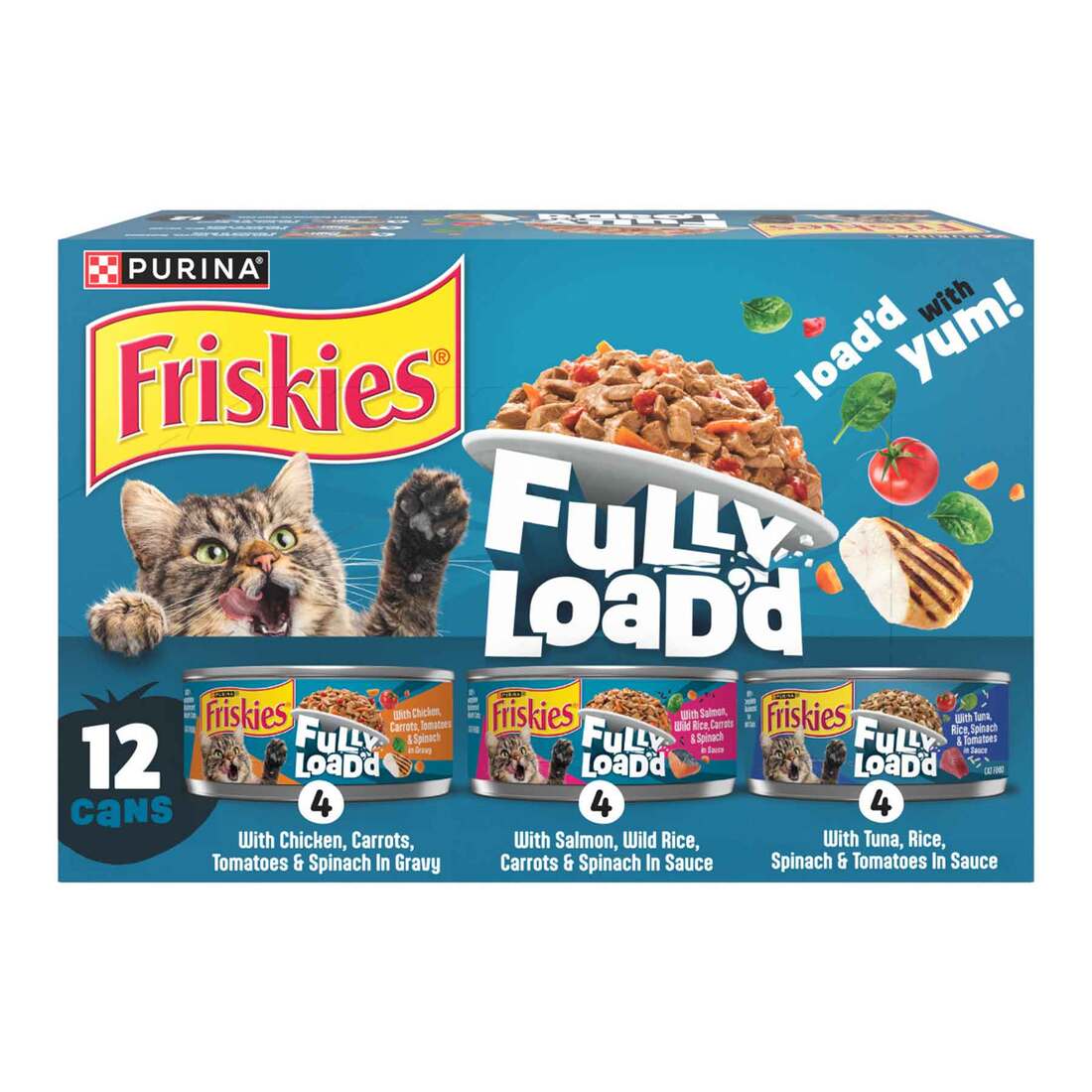 Friskies Fully Loaded Chicken, Salmon, Tuna Variety Pack, 12 Count, 4.1 Pounds