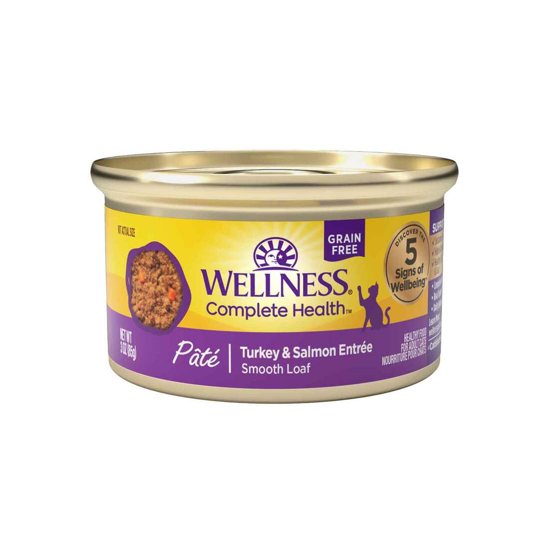Wellness Complete Health Grain Free Canned Cat Food, Turkey & Salmon Pate, 3 Ounces