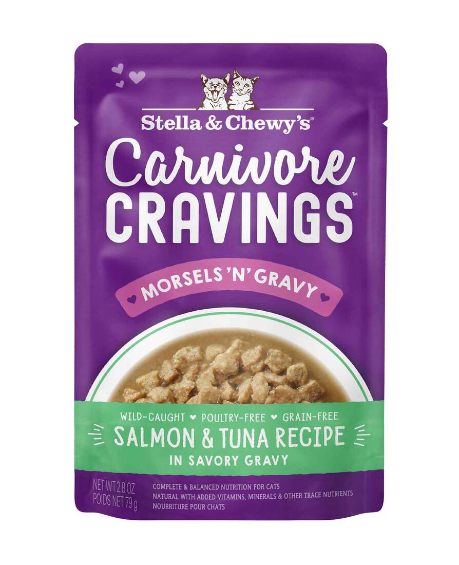 Stella & Chewy's Carnivore Cravings Morsels 'N' Gravy Wet Cat Food, Salmon & Tuna, 2.8 Ounce Pouch