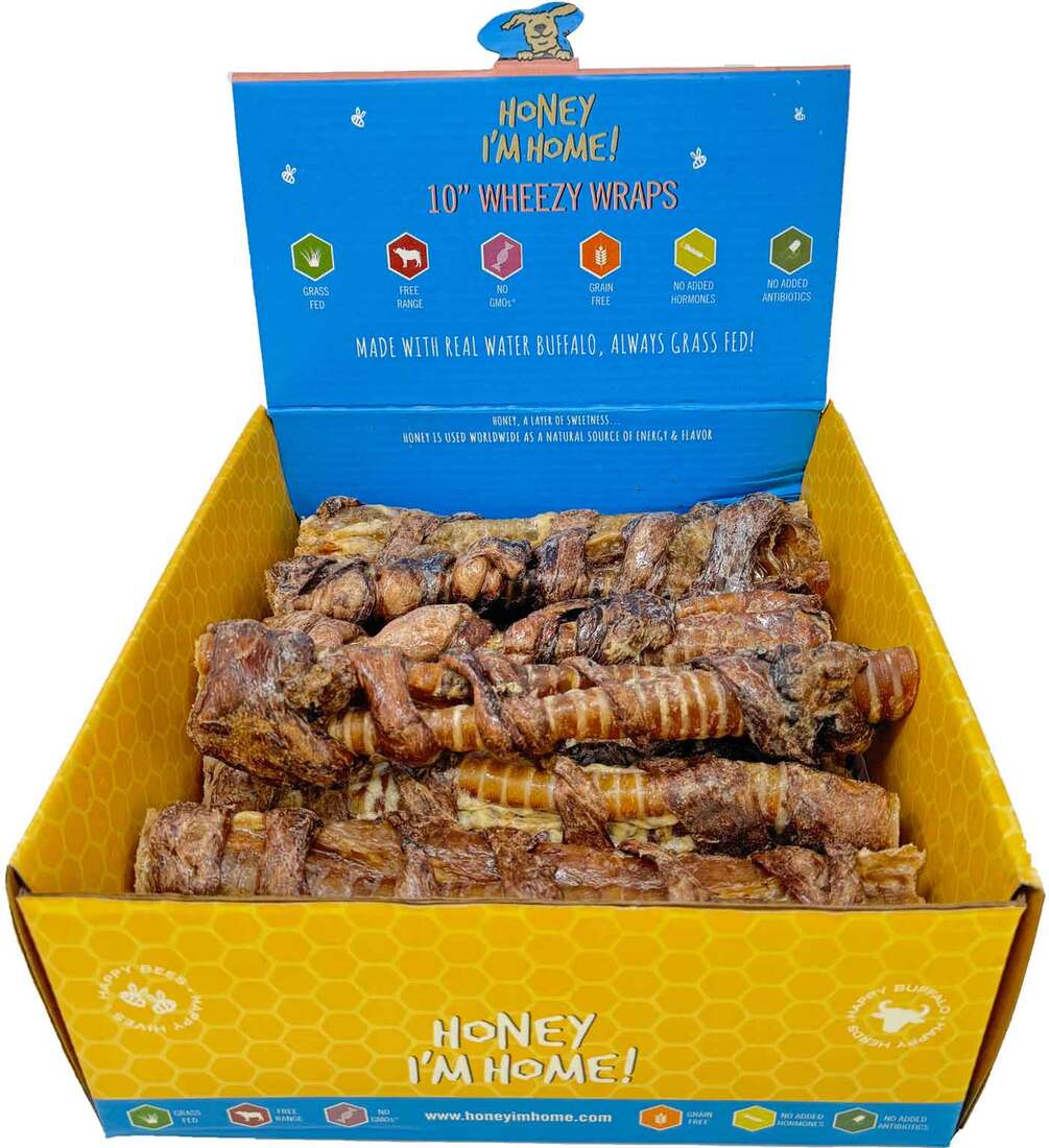 Honey I'm Home Honey Coated Water Buffalo Wheezy Wrap Dog Chew, 10 Inches, 1 Each