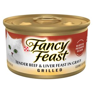 Purina Fancy Feast Wet Cat Food, Adult Grilled Tender Beef & Liver Feast in Gravy, 3 Ounces