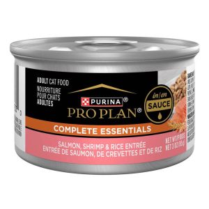 Purina Pro Plan COMPLETE ESSENTIALS Wet Cat Food, Salmon, Shrimp & Rice Entree in Sauce, 3 Ounces