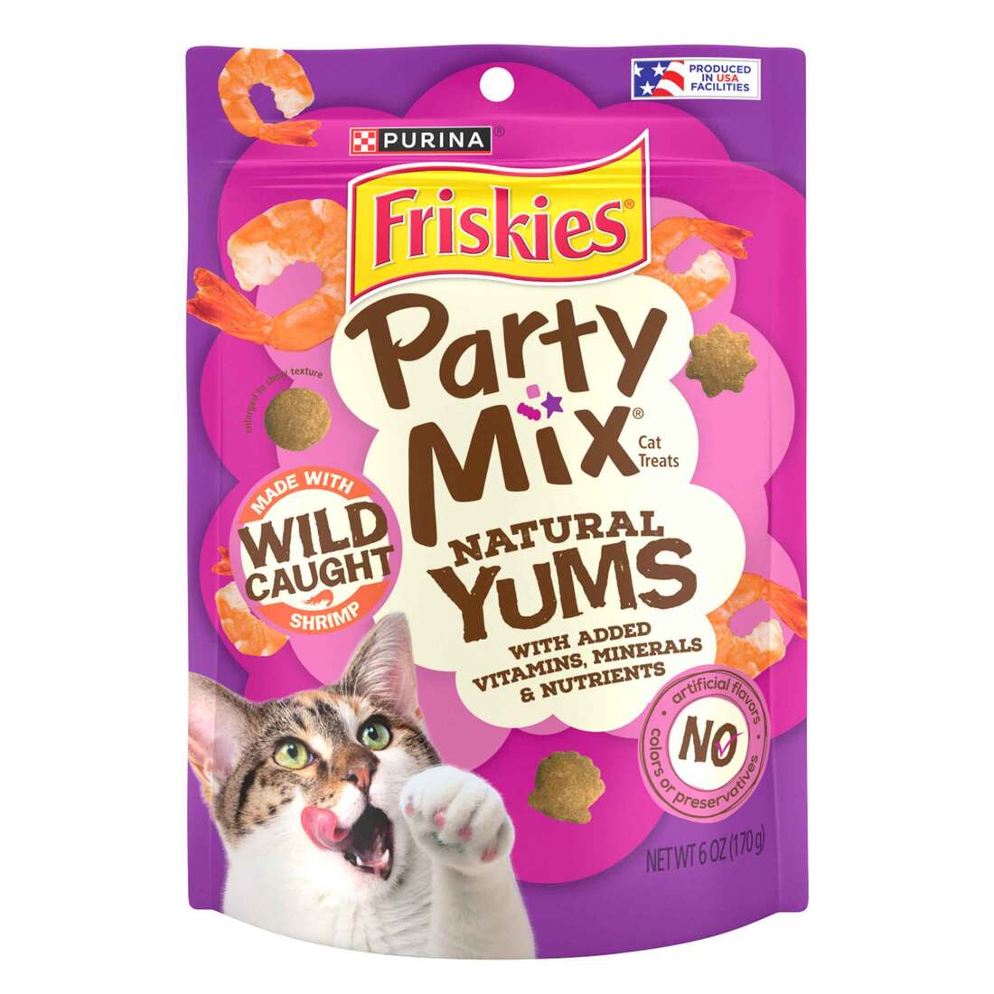 Purina Friskies Party Mix Cat Treats, Natural Yums, Wild Shrimp, 6 Ounce Pouch