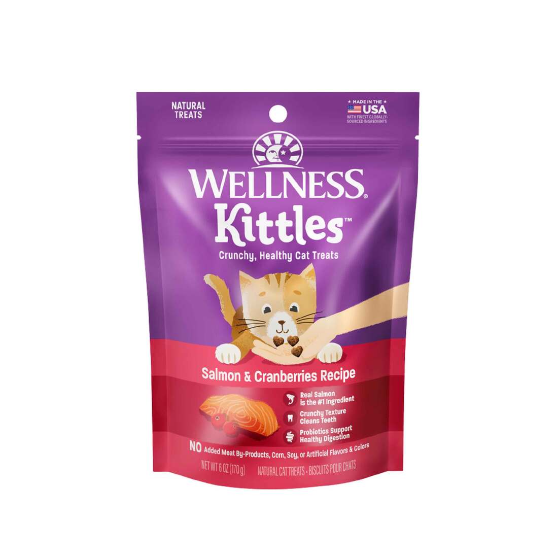 Wellness Kittles Natural Grain Free Cat Treats, Salmon & Cranberries, 6-Ounce Bag