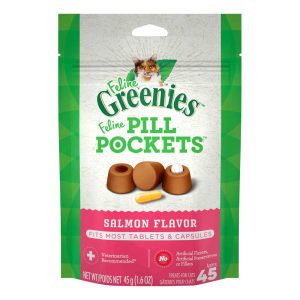Feline Greenies Pill Pockets Treats for Cats Salmon Flavor - 1.6 Ounces, 45 Treats