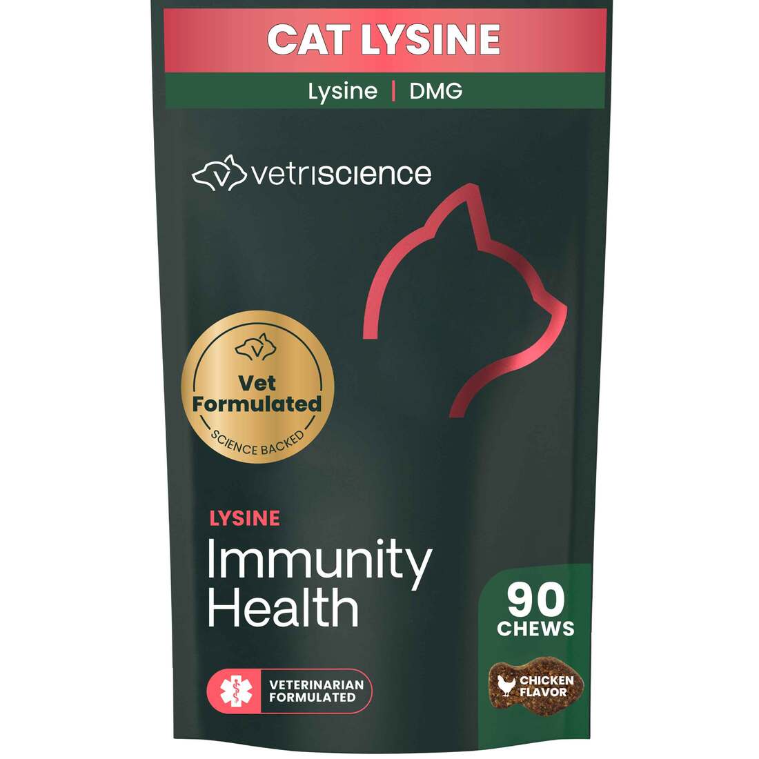 VetriScience Lysine Plus Lysine Immunity Health Chicken Flavored Chews, 90 Count