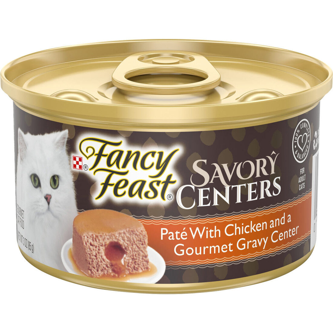Purina Fancy Feast Pate Wet Cat Food, Savory Centers Pate With Chicken & Gourmet Gravy Center - 3 Ou