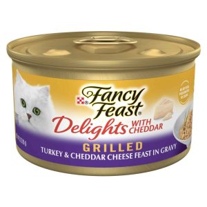 Purina Fancy Feast Delights With Cheddar Grilled Turkey and Cheddar Cheese Feast in Wet Cat Food Gra