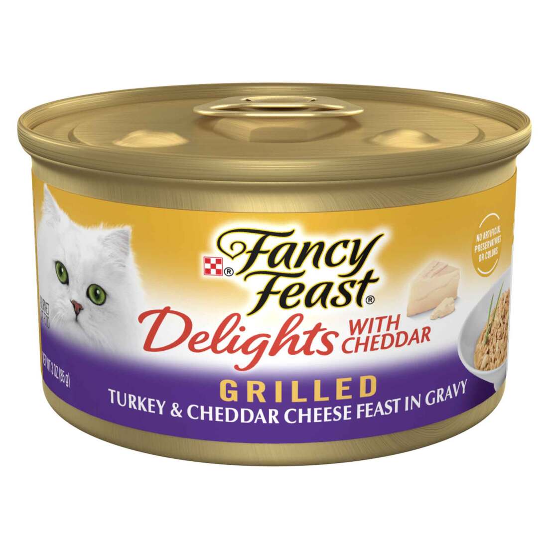 Purina Fancy Feast Delights With Cheddar Grilled Turkey and Cheddar Cheese Feast in Wet Cat Food Gra