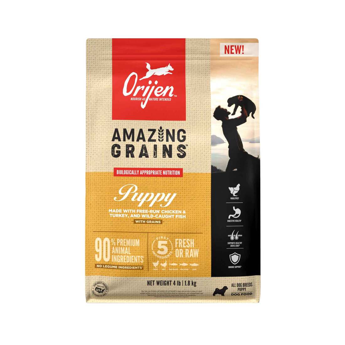 ORIJEN® Dry Dog Food, High Protein, Amazing Grains Puppy, 4 Pounds