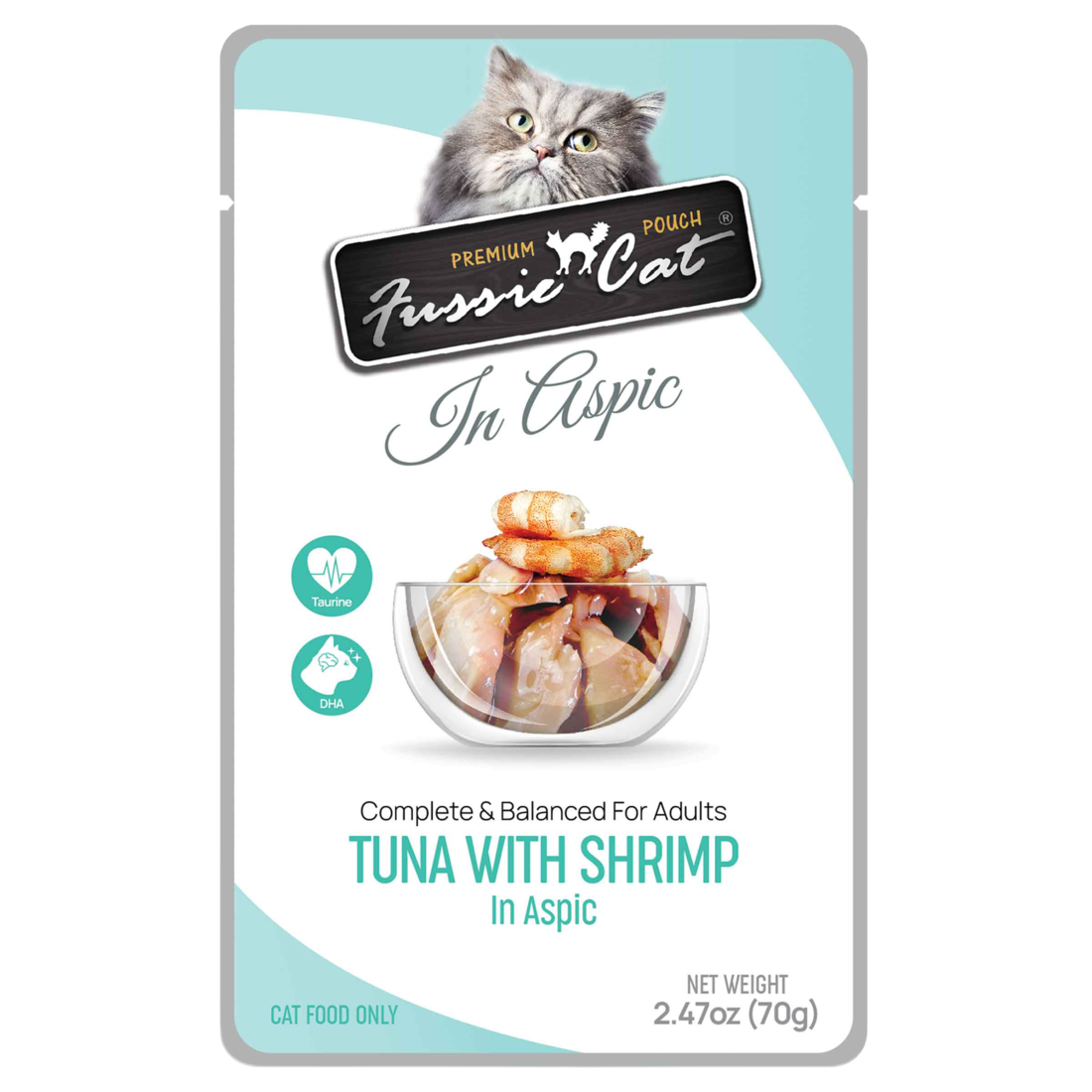 Fussie Cat Premium Wet Cat Food Pouch, Tuna with Shrimp In Aspic, 2.47 Ounces