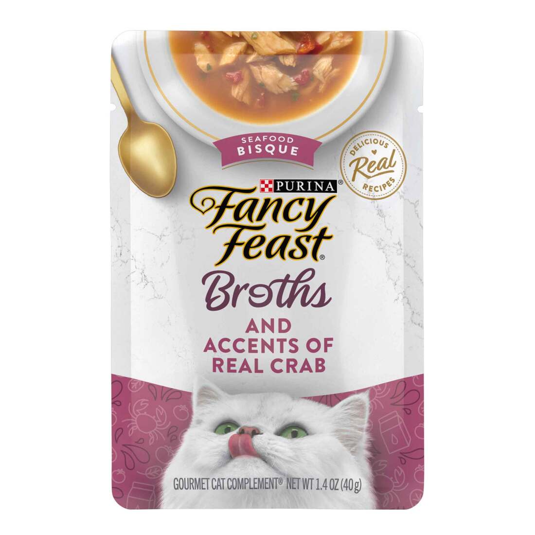 Purina Fancy Feast Lickable Wet Cat Food Broth Topper, Seafood Bisque and Accents of Real Crab - 1.4