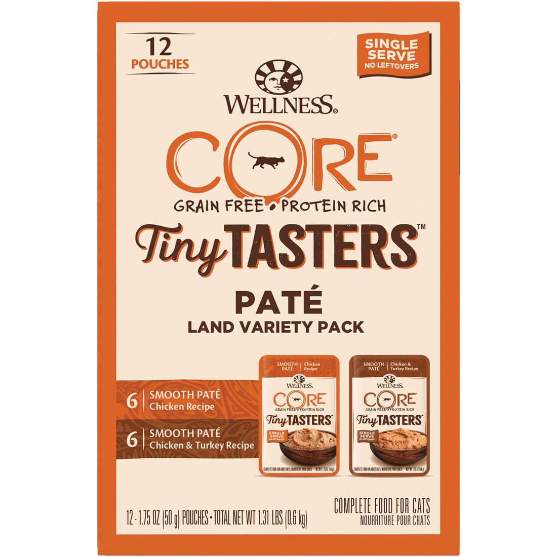 Wellness CORE Natural Wet Cat Food, Tiney Tasters Land Variety Pack (12), 1.75 Ounces