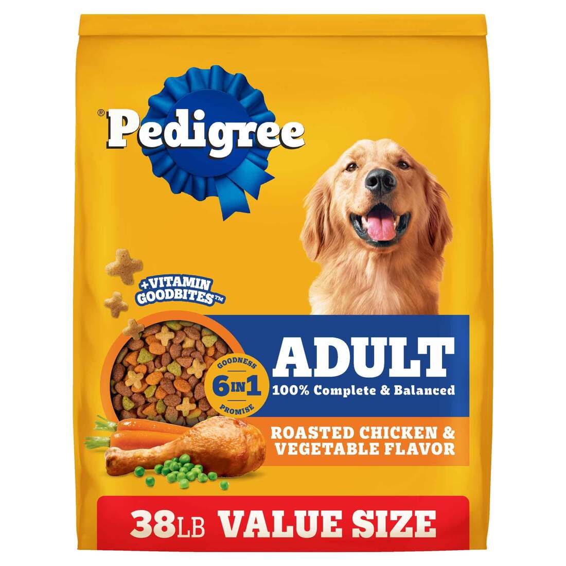 Pedigree High Protein Adult Roasted Chicken & Vegetable Flavor Dry Dog Food, 38 Pound Bag